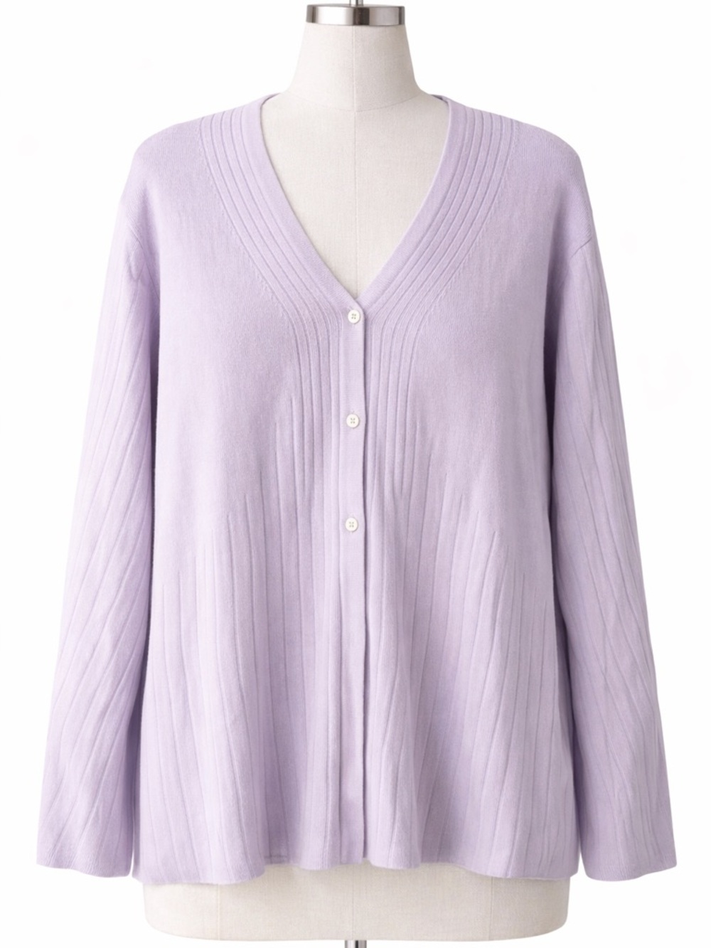 Adolfo Lavender Cardigan Sweater Ribbed Knit Button Front Top - Picture 3 of 3